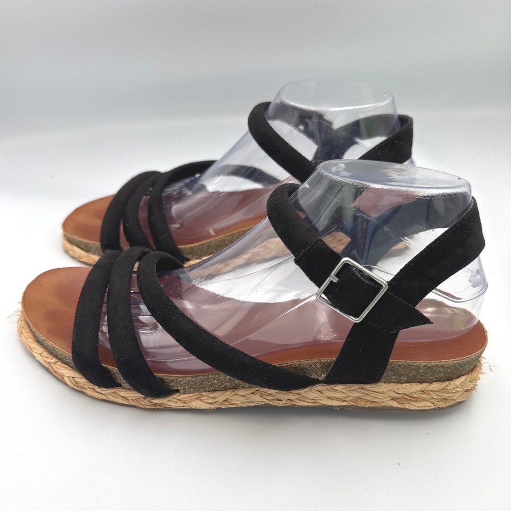 Sugar Rope Sandals Women's 10 Black Jayleen Strap Cork Espadrille Summer Flat